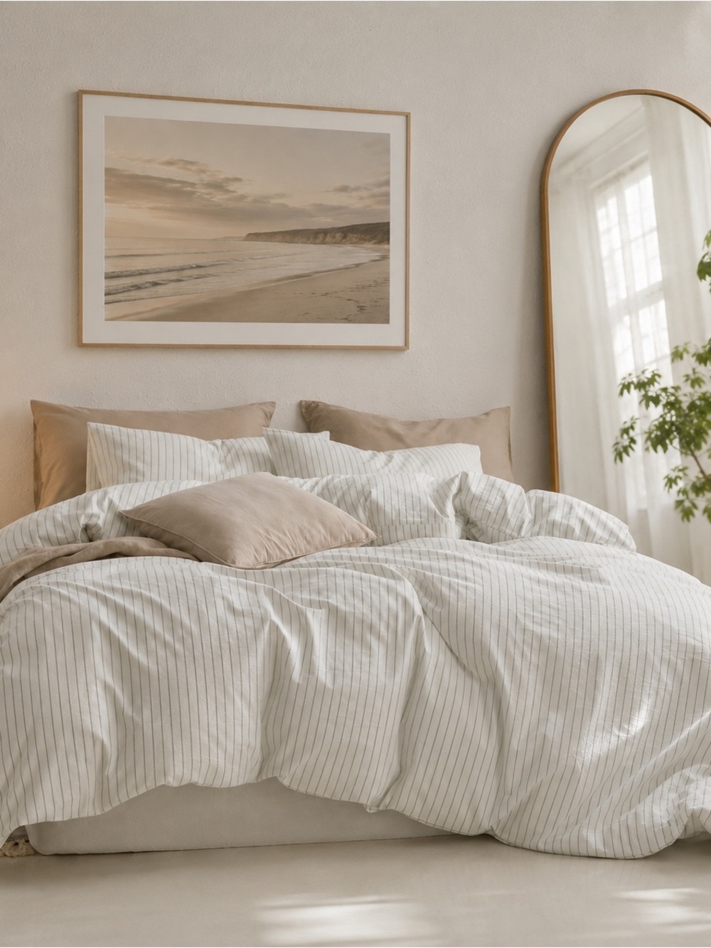 MooMee Striped Duvet Cover Set White Sage Green Stripes Super Queen